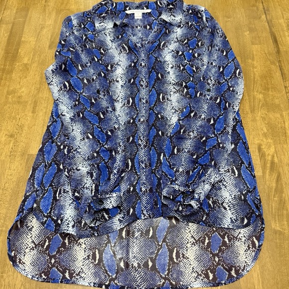 Diane Von Furstenberg Lorelei top women's 4 blue snake nature boho colorful blue - Picture 3 of 13